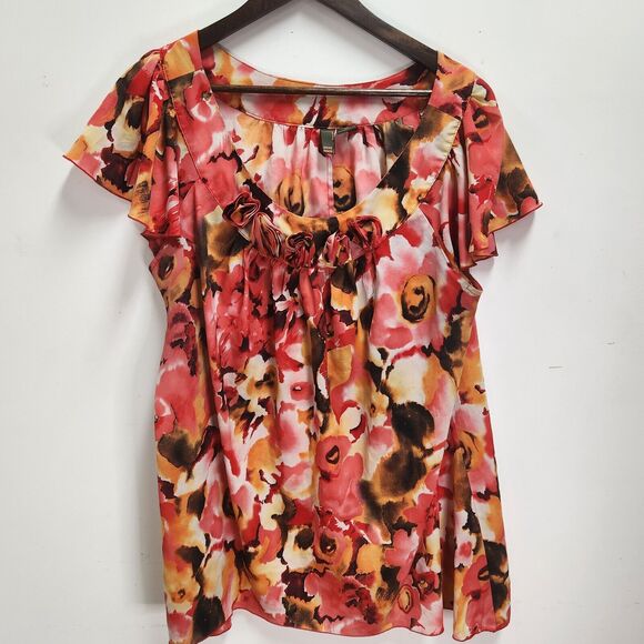 Sere Nade Floral Career Feminine Asymmetrical Blouse Size 2X Rosette Flowy - Picture 1 of 14